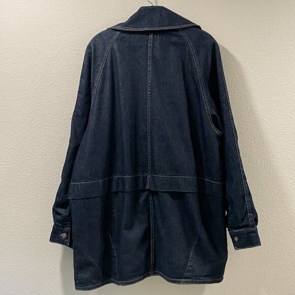 (NEW) FREE PEOPLE Double Breast Car Coat Long Sleeve Denim, Wash Indigo - L - Picture 4 of 13
